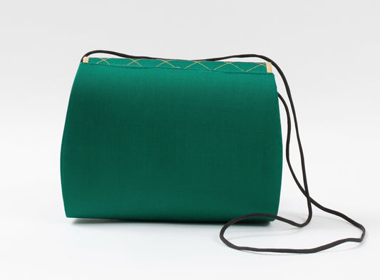 Pre-Loved Handcrafted Silk Evening Bag – Emerald Green with Gold Accents
