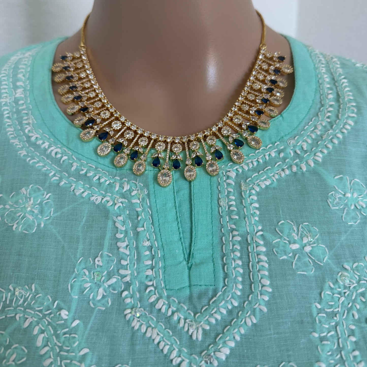 Royal Blue Crystal Drop Gold-Tone Necklace