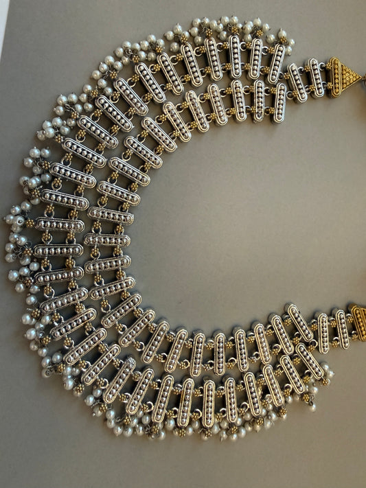 Zara silver handcrafted statement necklace with matching earrings