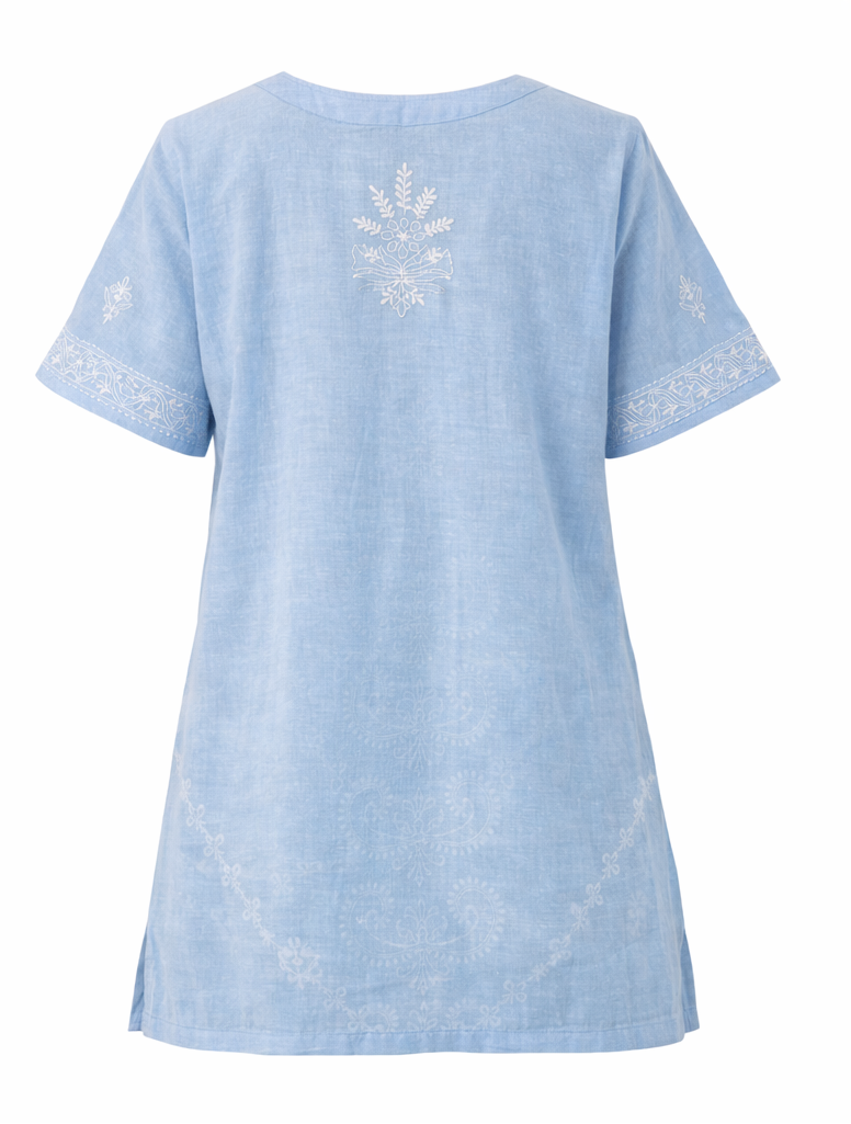 Azaura Airy Sky Blue Chikankari Short Sleeve Kurta