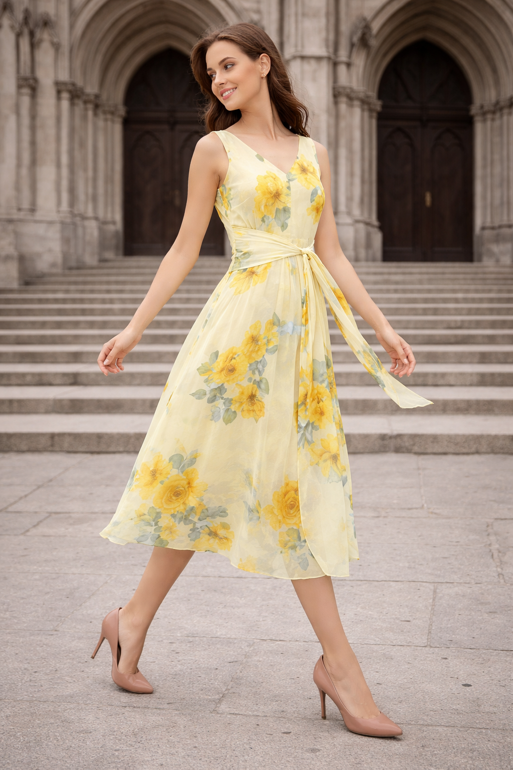 Yellow Floral Tieup Dress