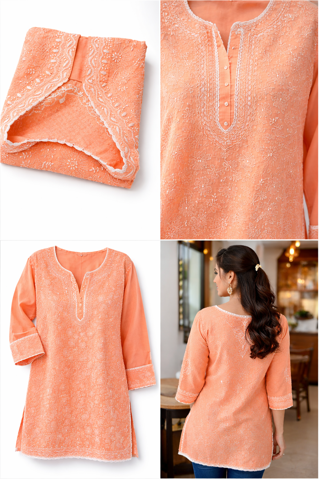 Kamali Peach Chikankari Kurta