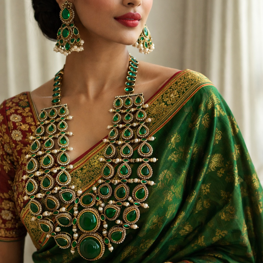 Nikita Green Kundan handcrafted statement necklace and earrings
