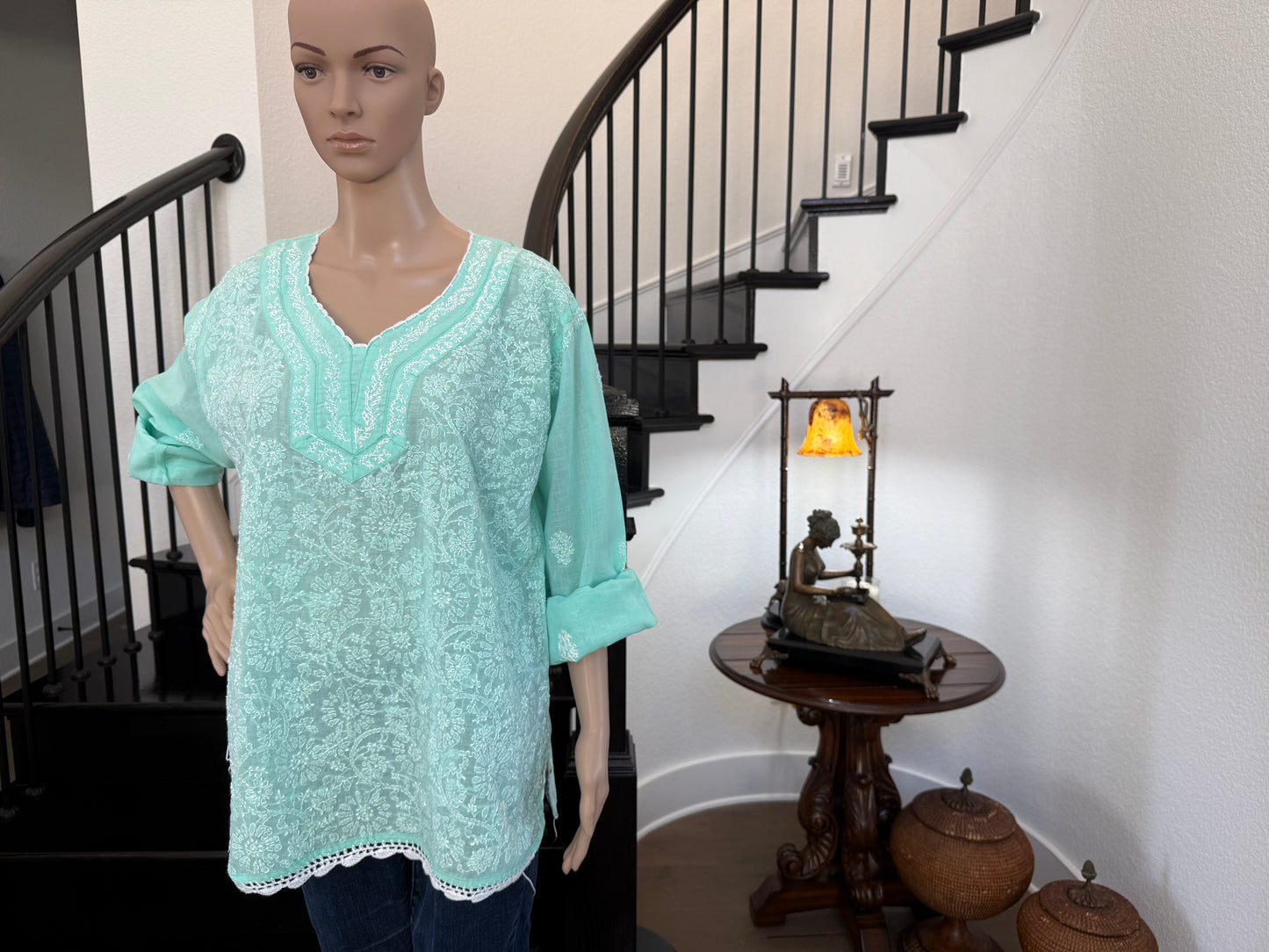 Anisha Pastel Green Chikankari Kurta - Handcrafted Elegance