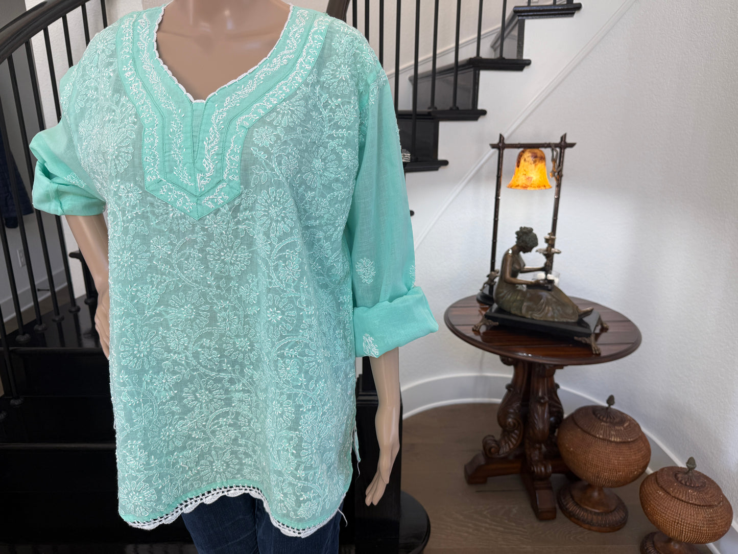 Anisha Pastel Green Chikankari Kurta - Handcrafted Elegance