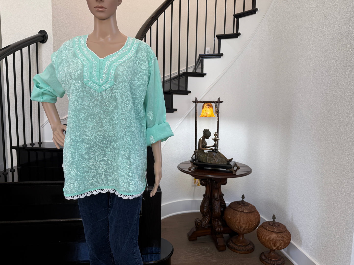 Anisha Pastel Green Chikankari Kurta - Handcrafted Elegance