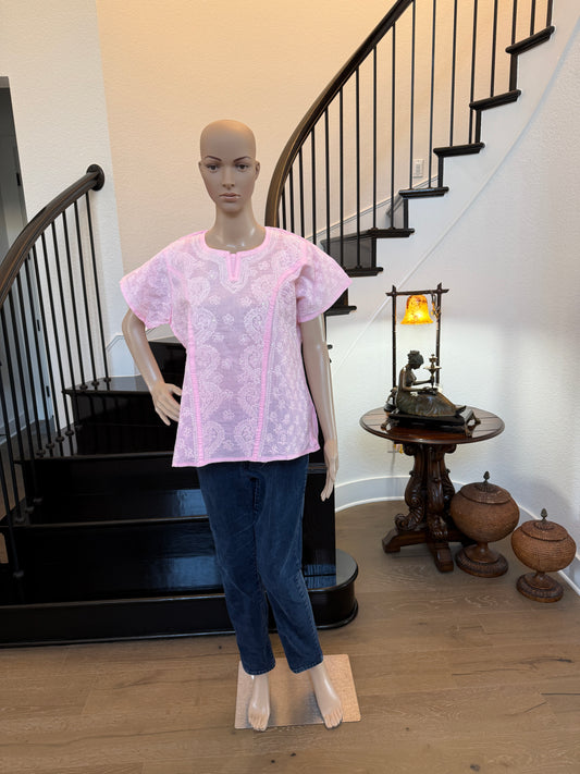 Roshanara – Rose Pink Chikankari Short Sleeve Kurta | A Blossom of Elegance 🌸