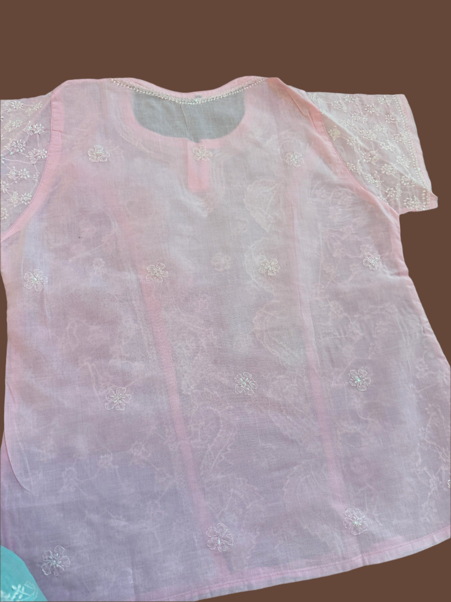Roshanara – Rose Pink Chikankari Short Sleeve Kurta | A Blossom of Elegance 🌸