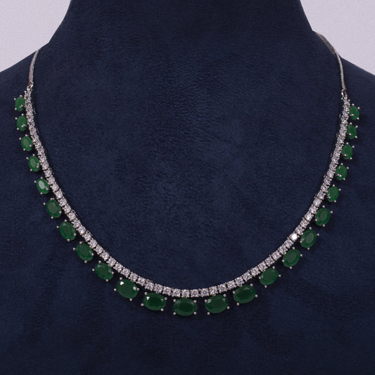 Regal Emerald-Green American Diamond Necklace Set