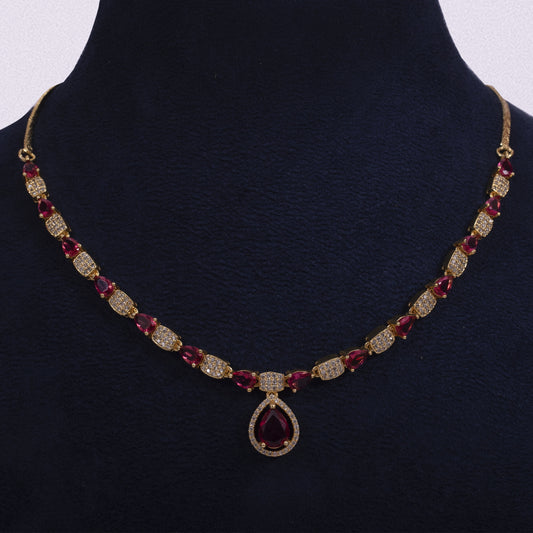 Handcrafted Ruby Stones & American Diamond Necklace
