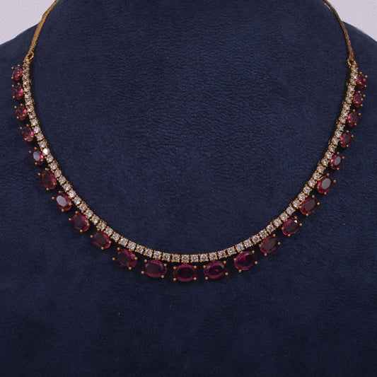 The Crimson Grace Set: Handcrafted Ruby-Pink and American Diamond Necklace with Matching Earrings