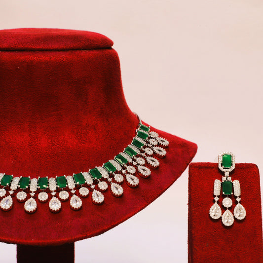 Ishani Emerald Green Statement Necklace & Earrings Set