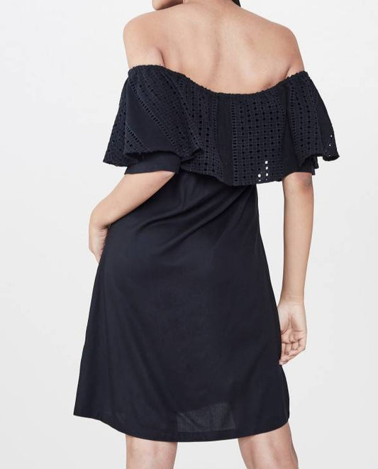 Black Flounce Off Shoulder Dress