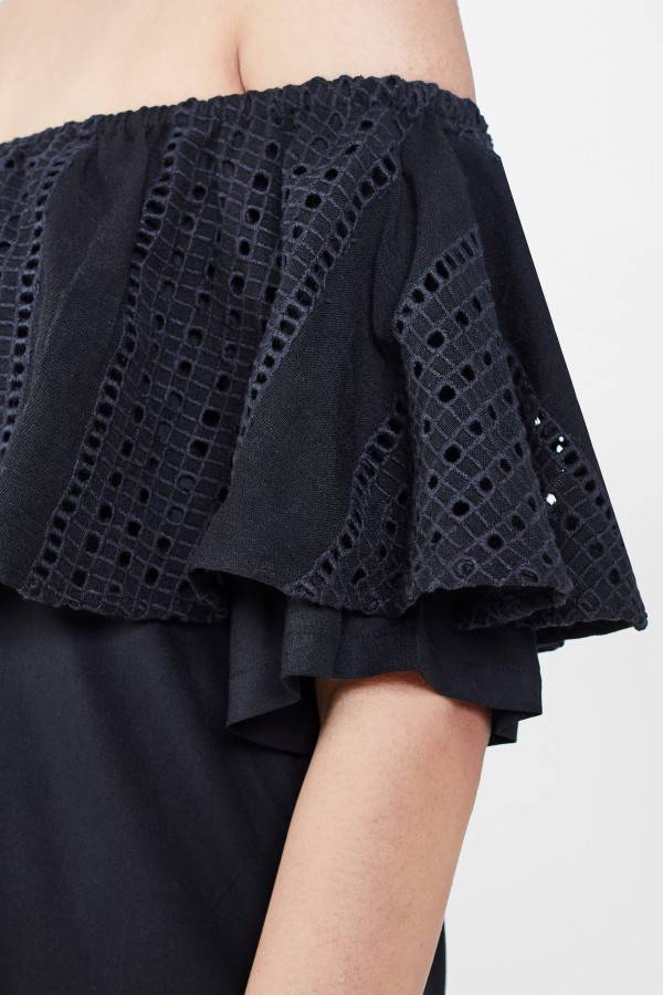 Black Flounce Off Shoulder Dress