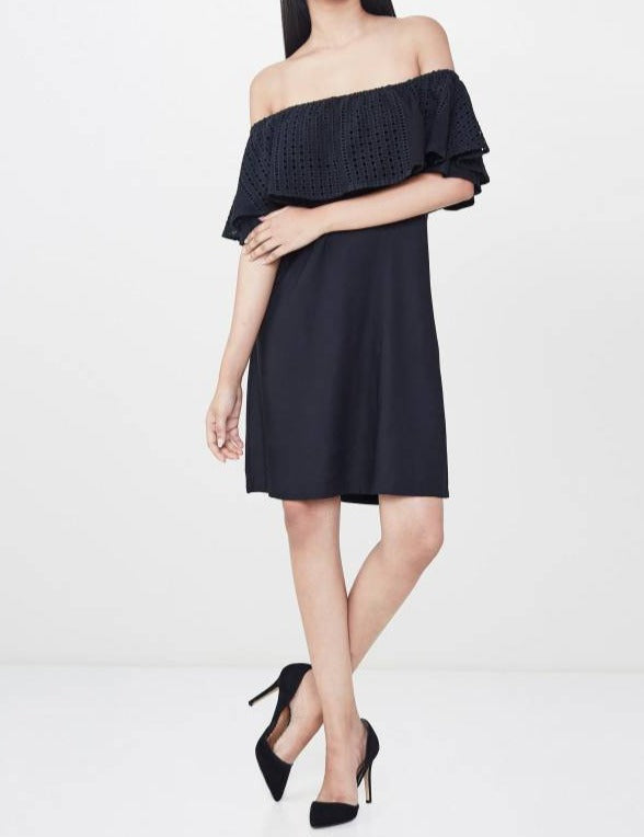 Black Flounce Off Shoulder Dress