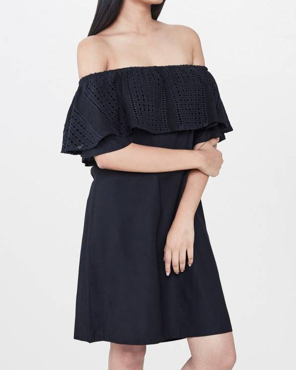 Black Flounce Off Shoulder Dress