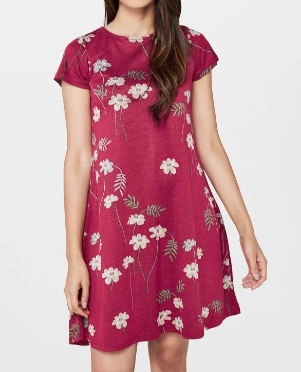 Burgundy Floral Shift Dress