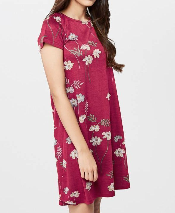 Burgundy Floral Shift Dress