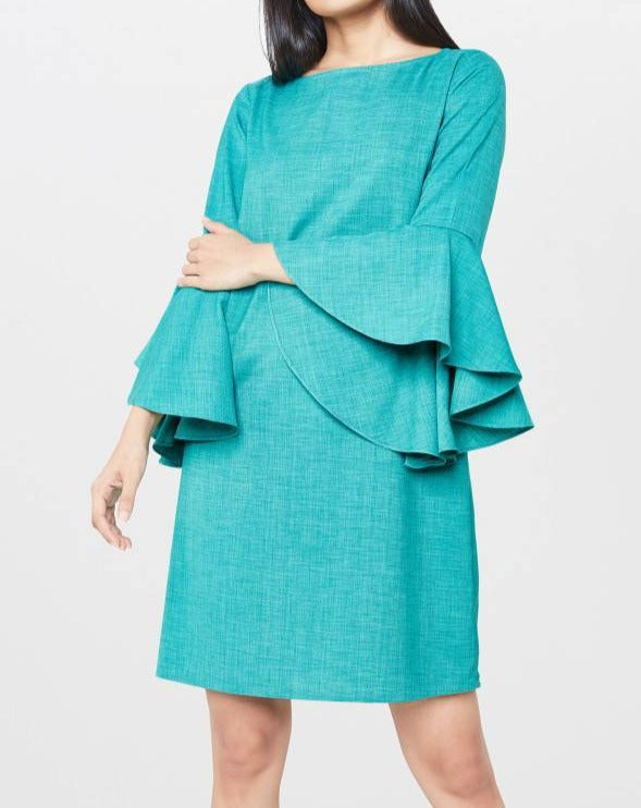 Flounce Sleeve Shift Dress