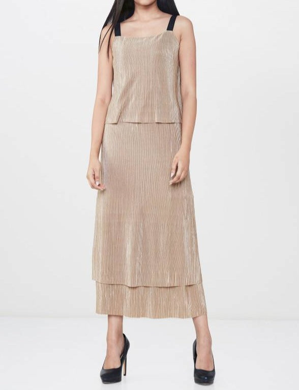 Metallic Knit Tiered Maxi Dress