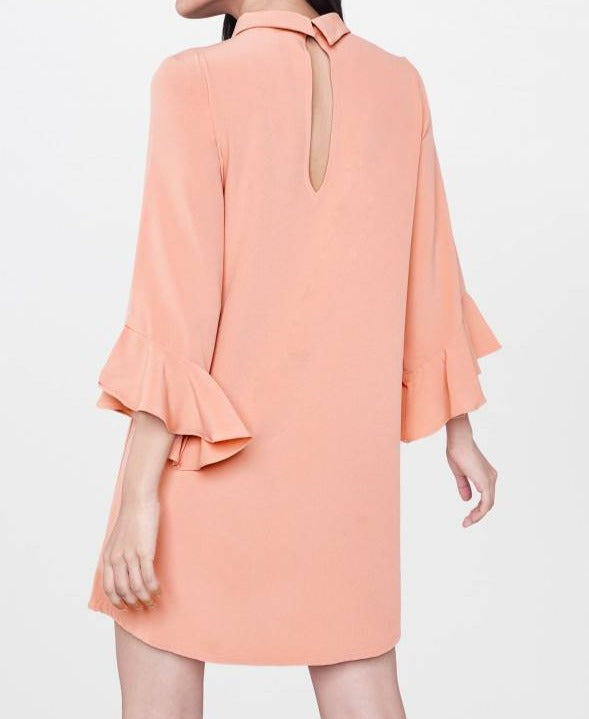 Peach Flounce Sleeve Shift Dress