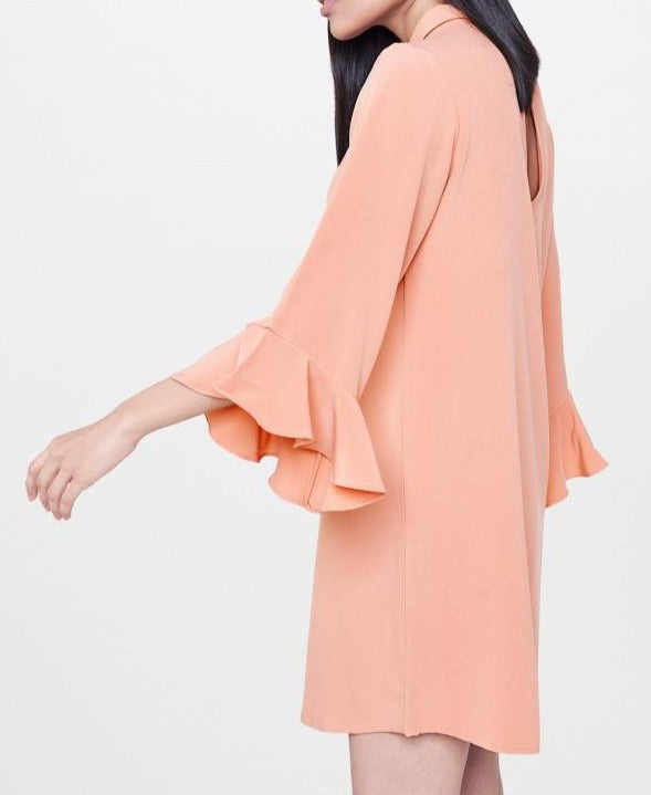 Peach Flounce Sleeve Shift Dress