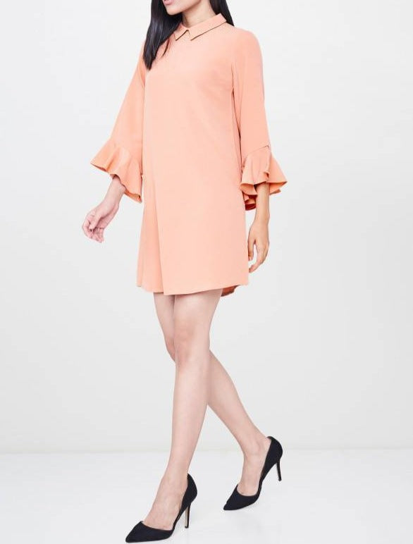 Peach Flounce Sleeve Shift Dress