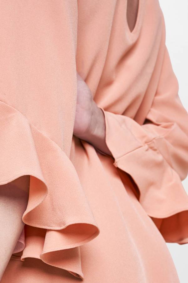Peach Flounce Sleeve Shift Dress