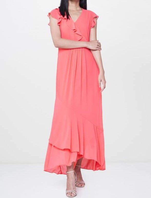 Coral Ruffled maxi dress