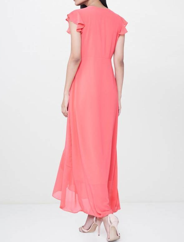 Coral Ruffled maxi dress
