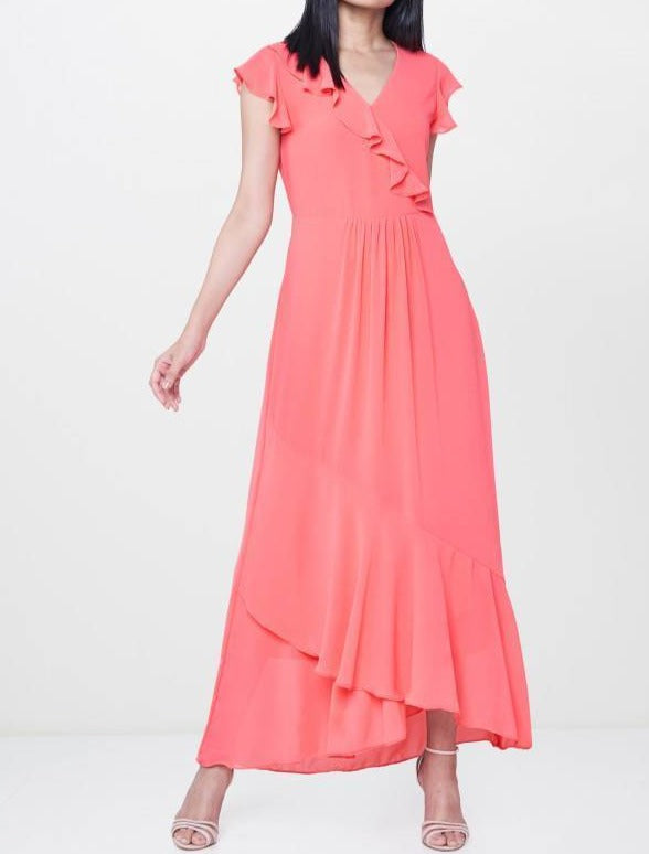 Coral Ruffled maxi dress