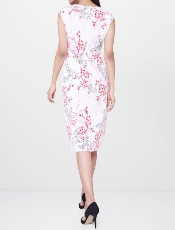 White with pink flowers midi dress
