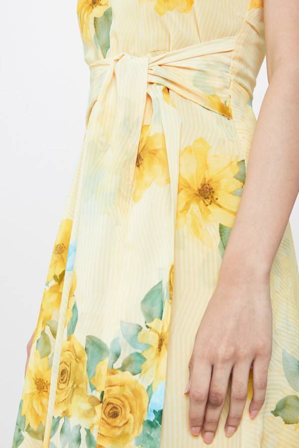 Yellow Floral Tieup Dress