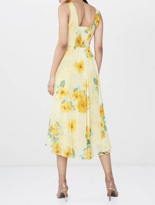 Yellow Floral Tieup Dress