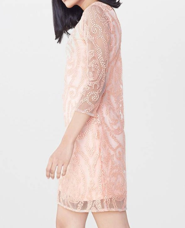Peach Boat neck lace dress