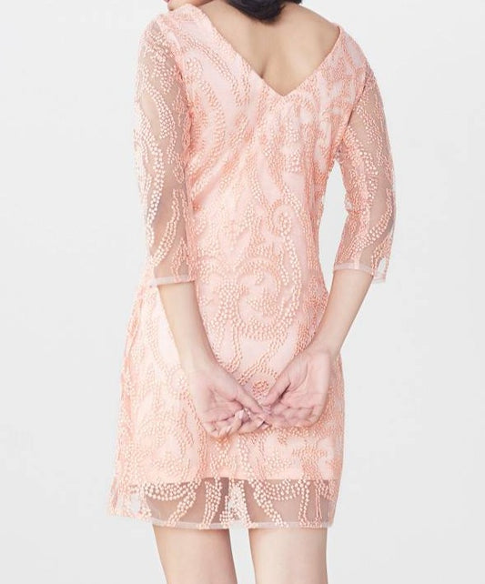 Peach Boat neck lace dress