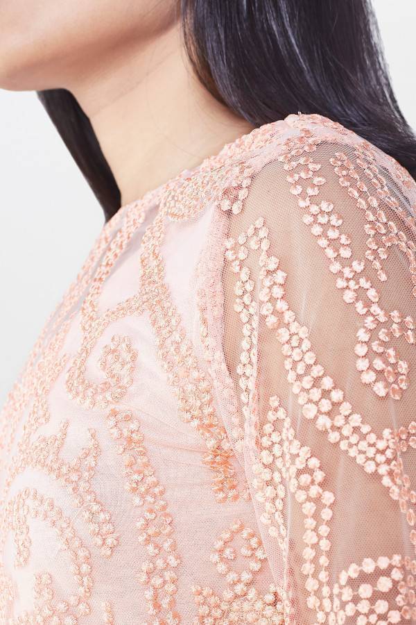 Peach Boat neck lace dress