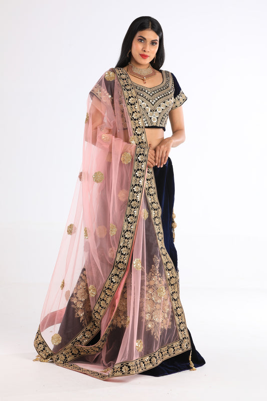Ambika Mignight Blue Velvet Lehenga