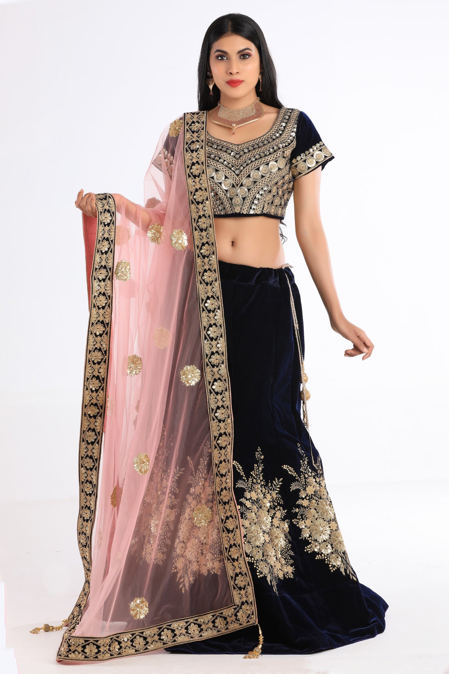 Ambika Mignight Blue Velvet Lehenga