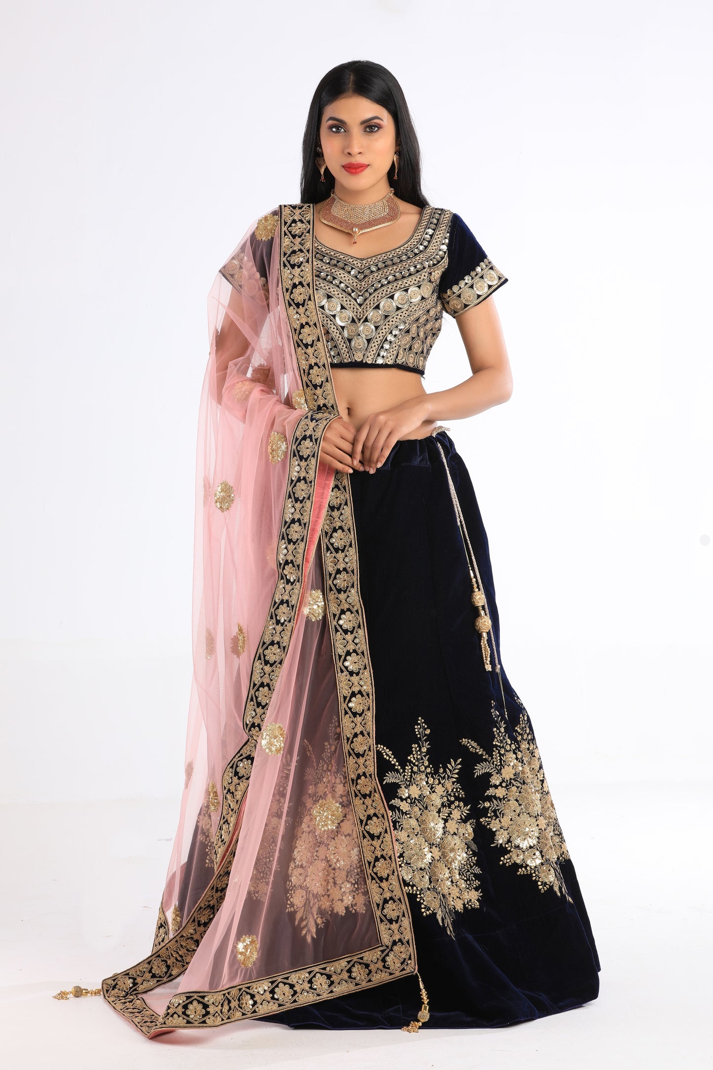 Ambika Mignight Blue Velvet Lehenga