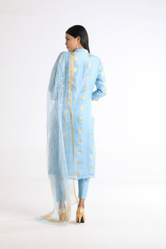 Pastel Blue with gold butta salwar
