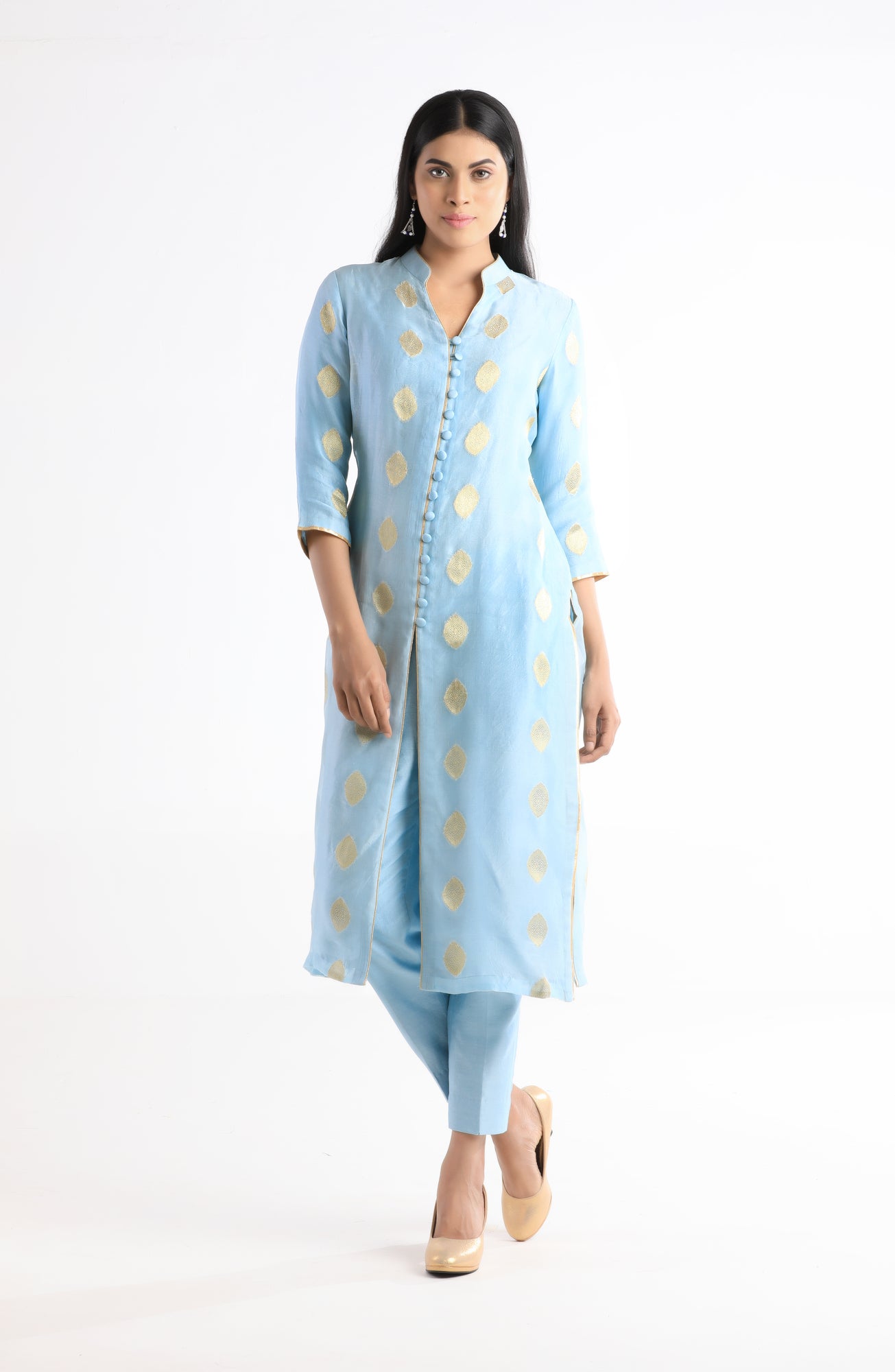 Pastel Blue with gold butta salwar