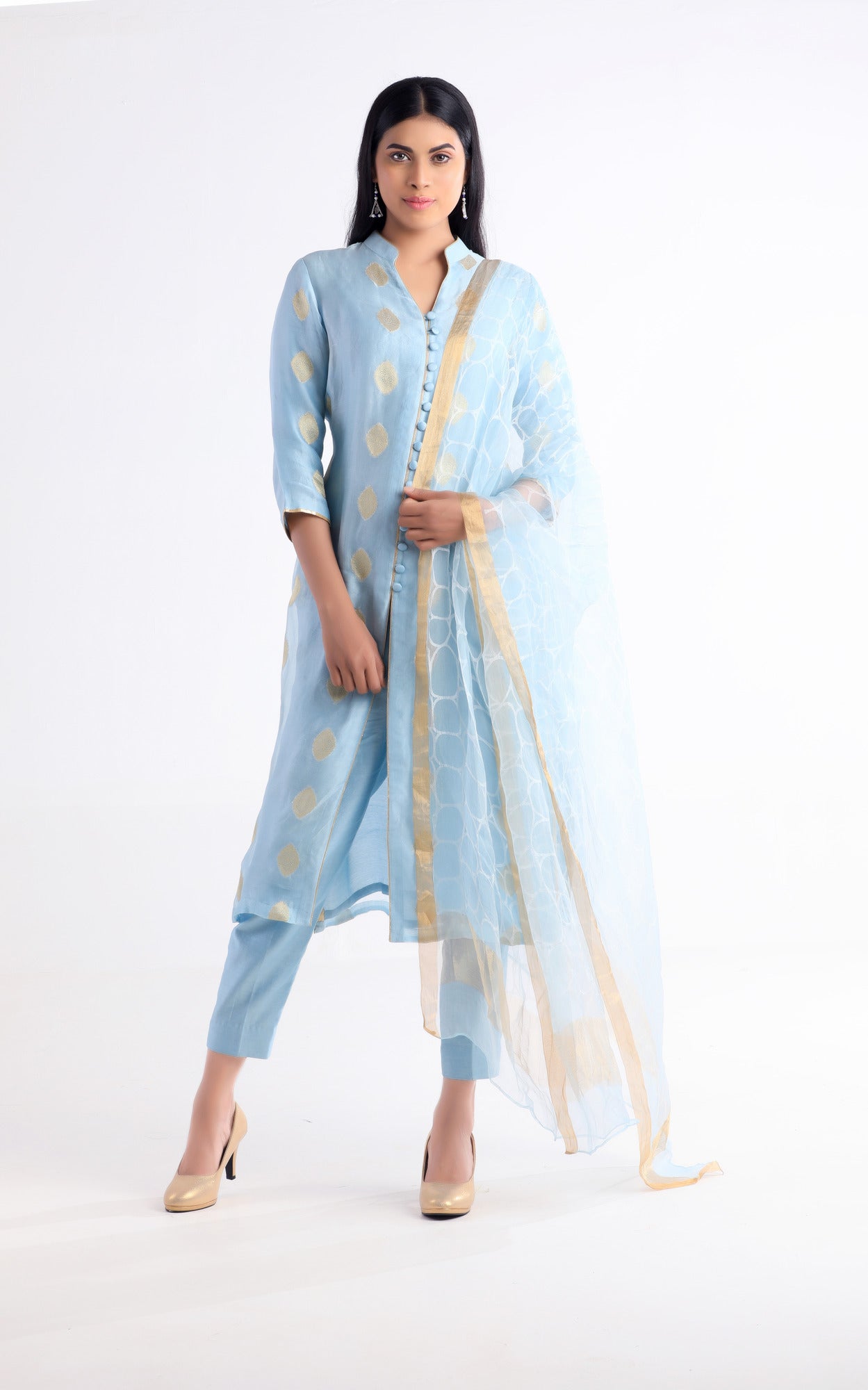 Pastel Blue with gold butta salwar