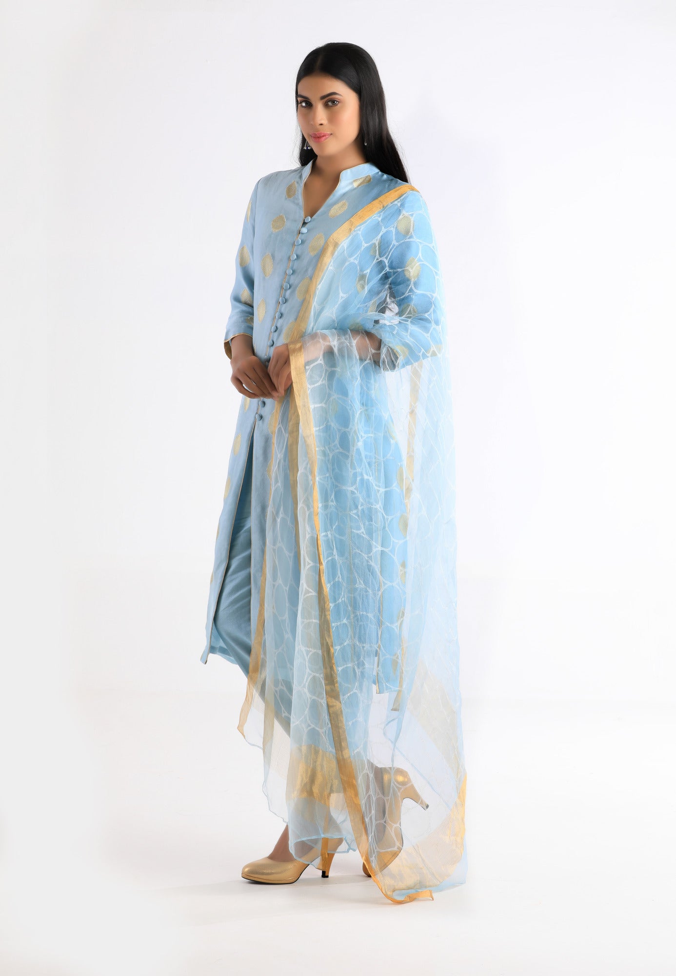 Pastel Blue with gold butta salwar