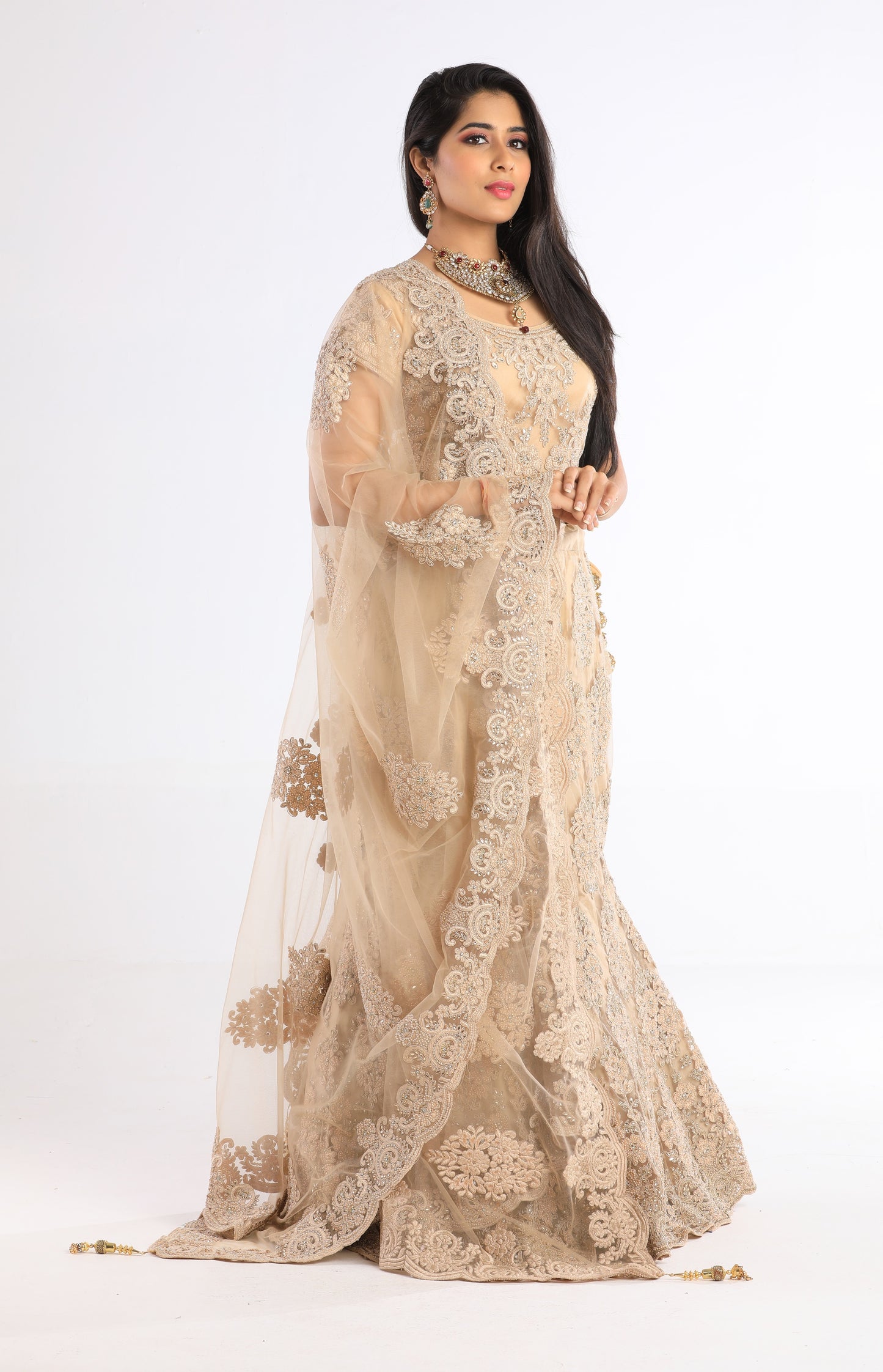 Aahna Chocolate Dusted Evening Dress