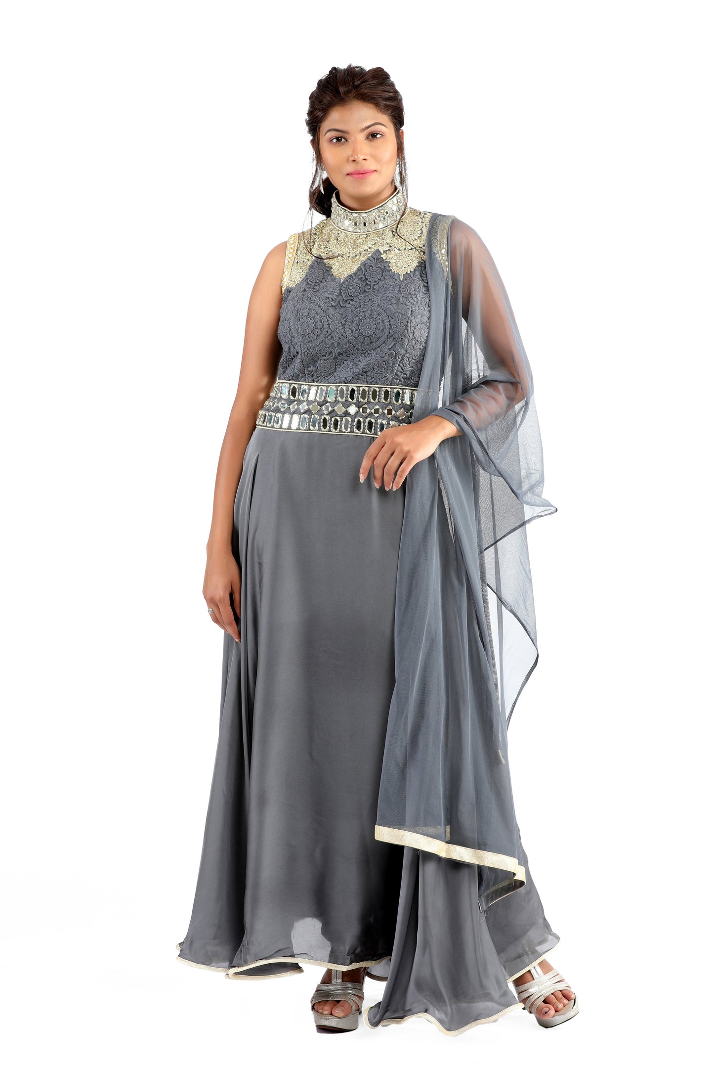 Advak Shimmery Grey and Gold Dress