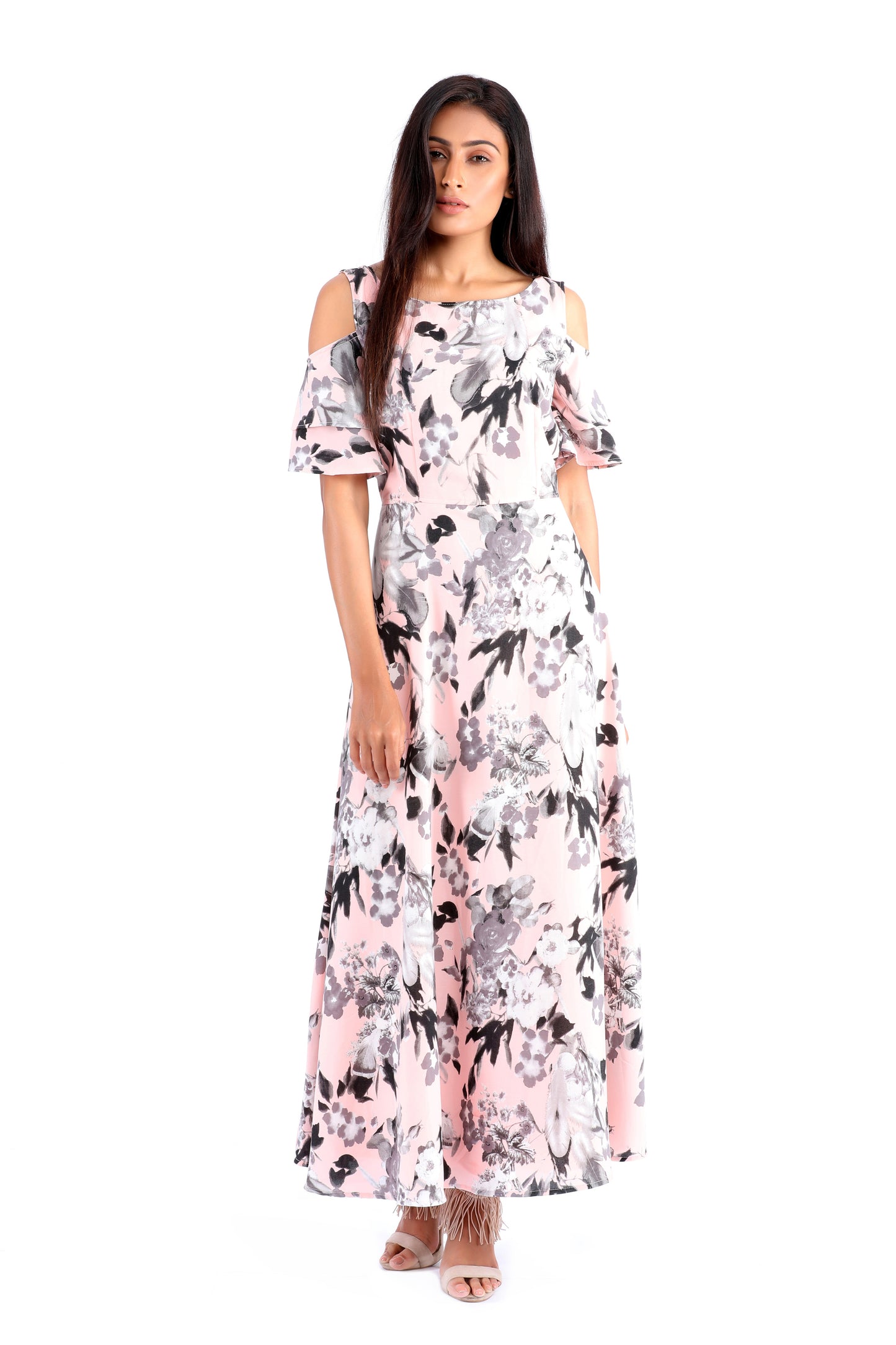 Jimi Flamingo Cold-Shoulder Maxi Dress