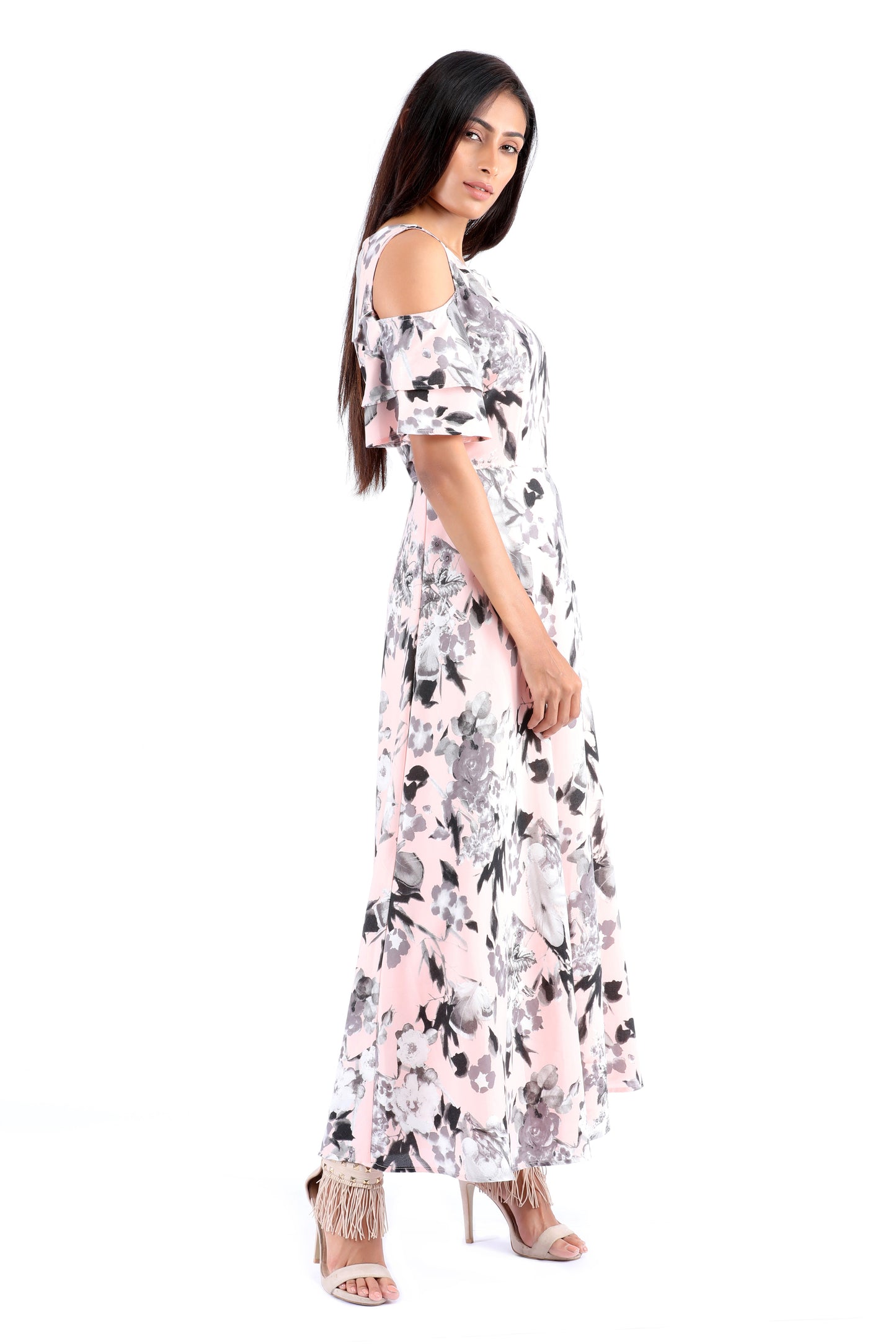 Jimi Flamingo Cold-Shoulder Maxi Dress