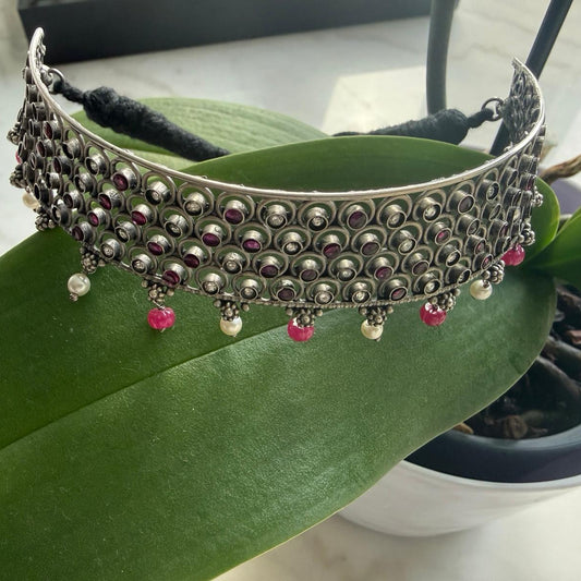 Leela Handcrafted 92.5 Sterling Silver Choker Necklace