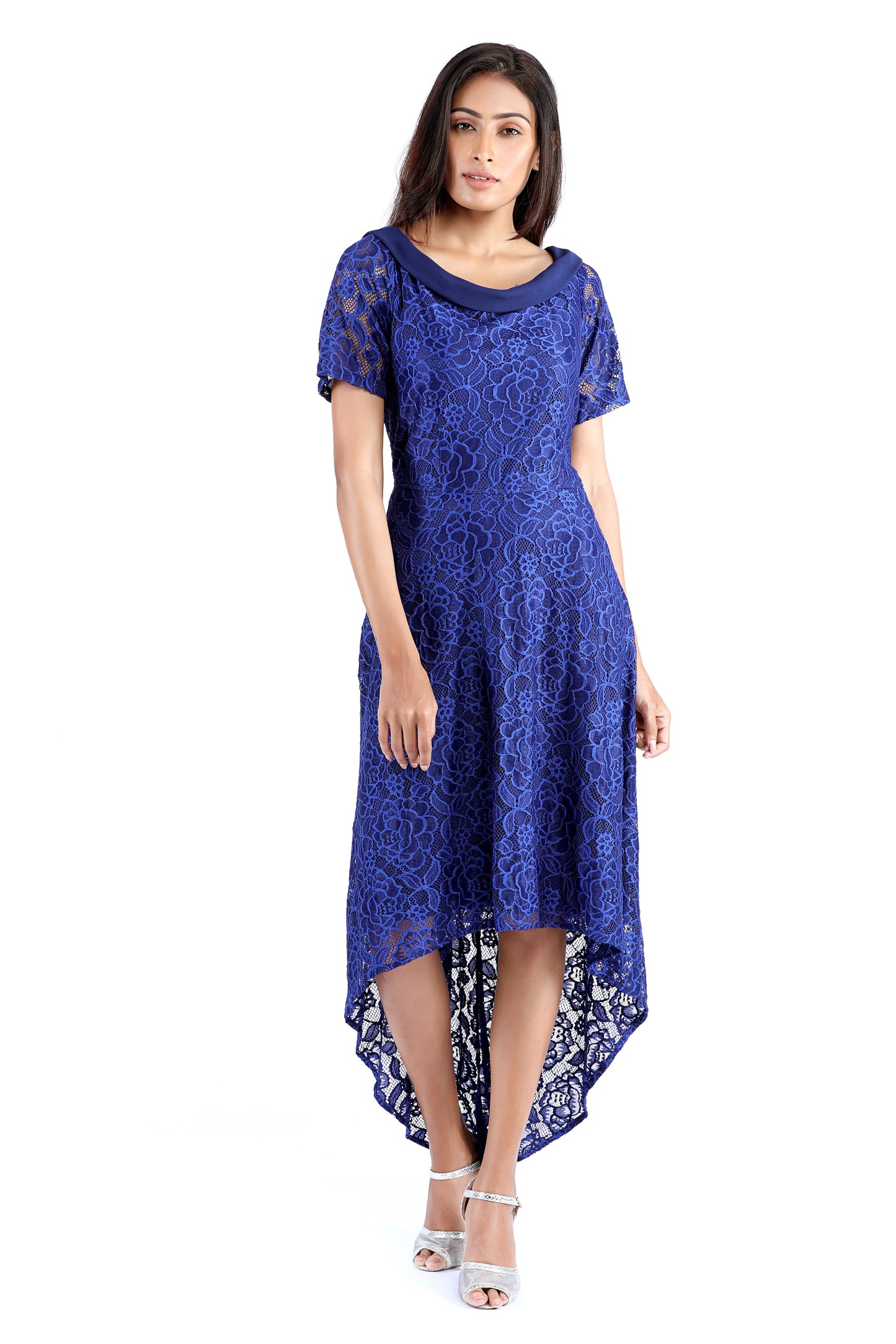 Sandra Hi-lo Blue Lace Dress